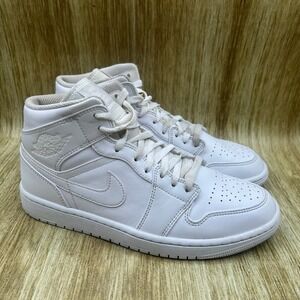 Nike Air Jordan 1 Mid Triple White Men's Size 9 Sneakers Shoes 554724-136